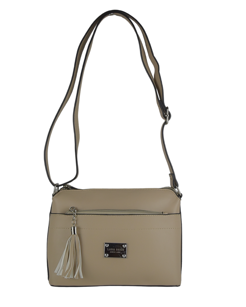 WENDY dámska crossbody koženková kabelka tmavo béžová