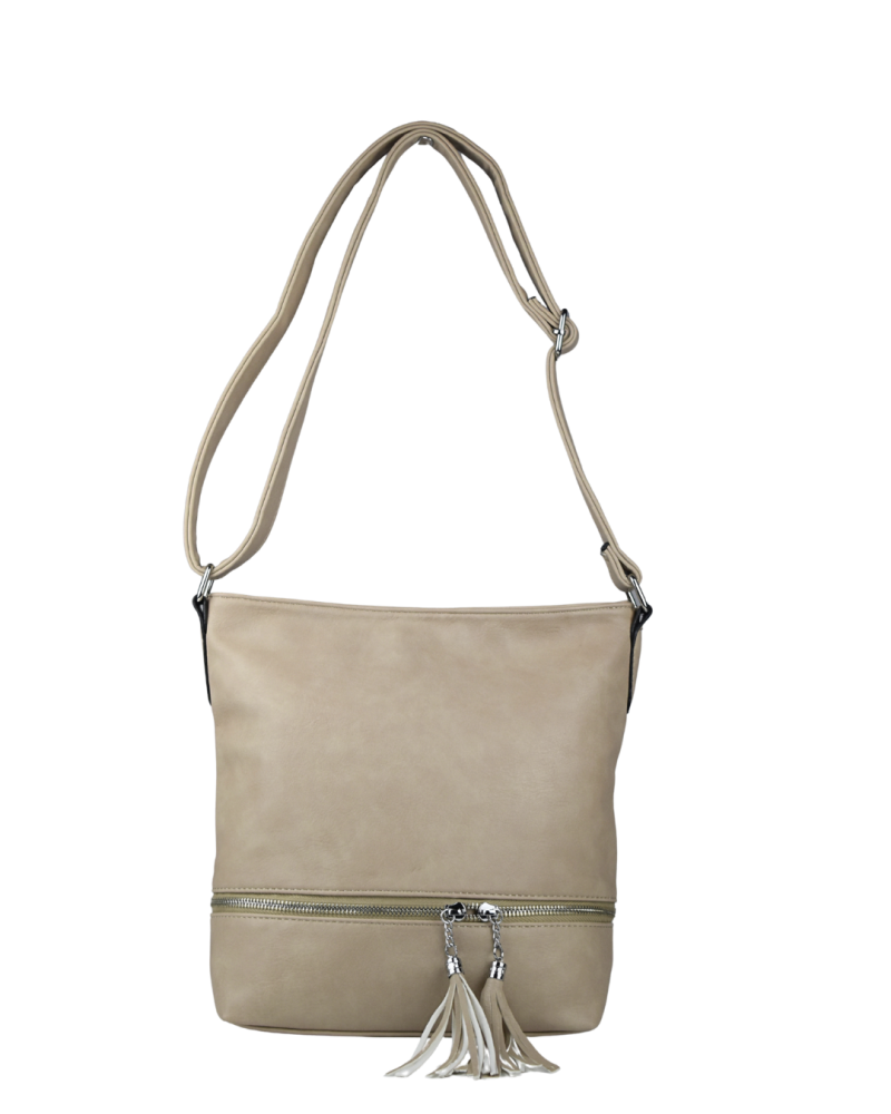 ZOE dámska crossbody koženková kabelka tmavo béžová