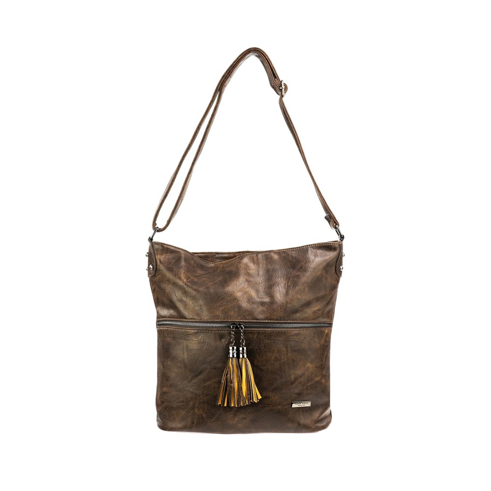 ZOE dámska crossbody koženková kabelka Tmavohnedá