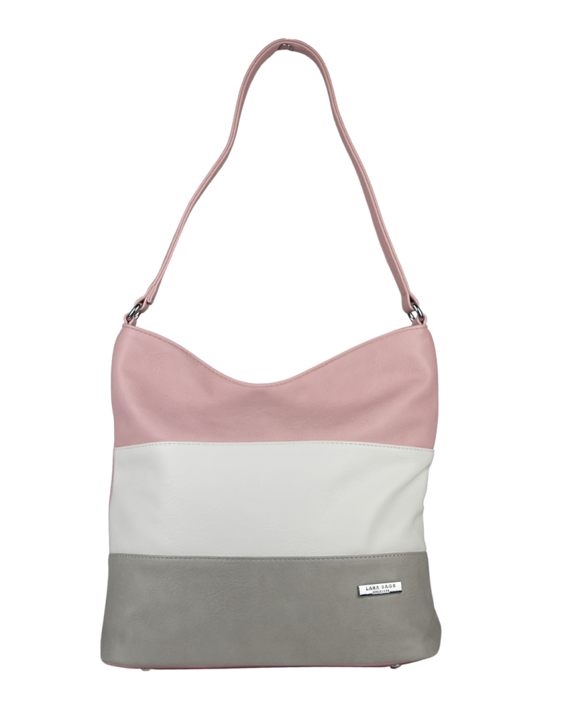 Lara Bags TOMMY dámska koženková kabelka ružová/biela/sivá