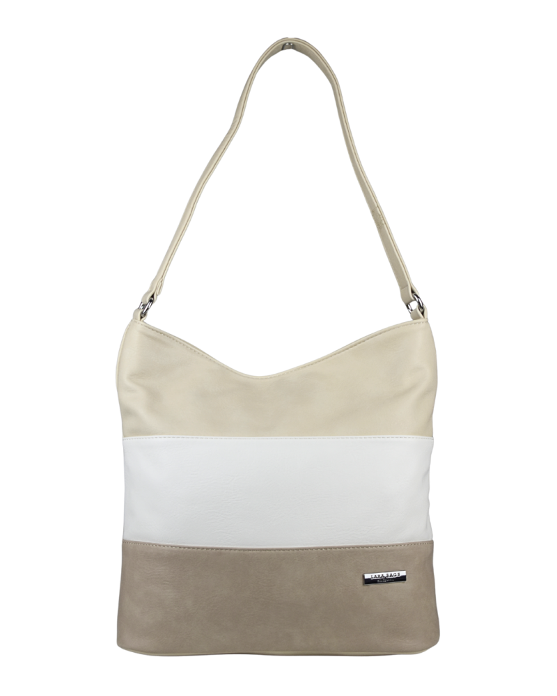 Lara Bags TOMMY dámska koženková kabelka béžová/biela/tmavo béžová