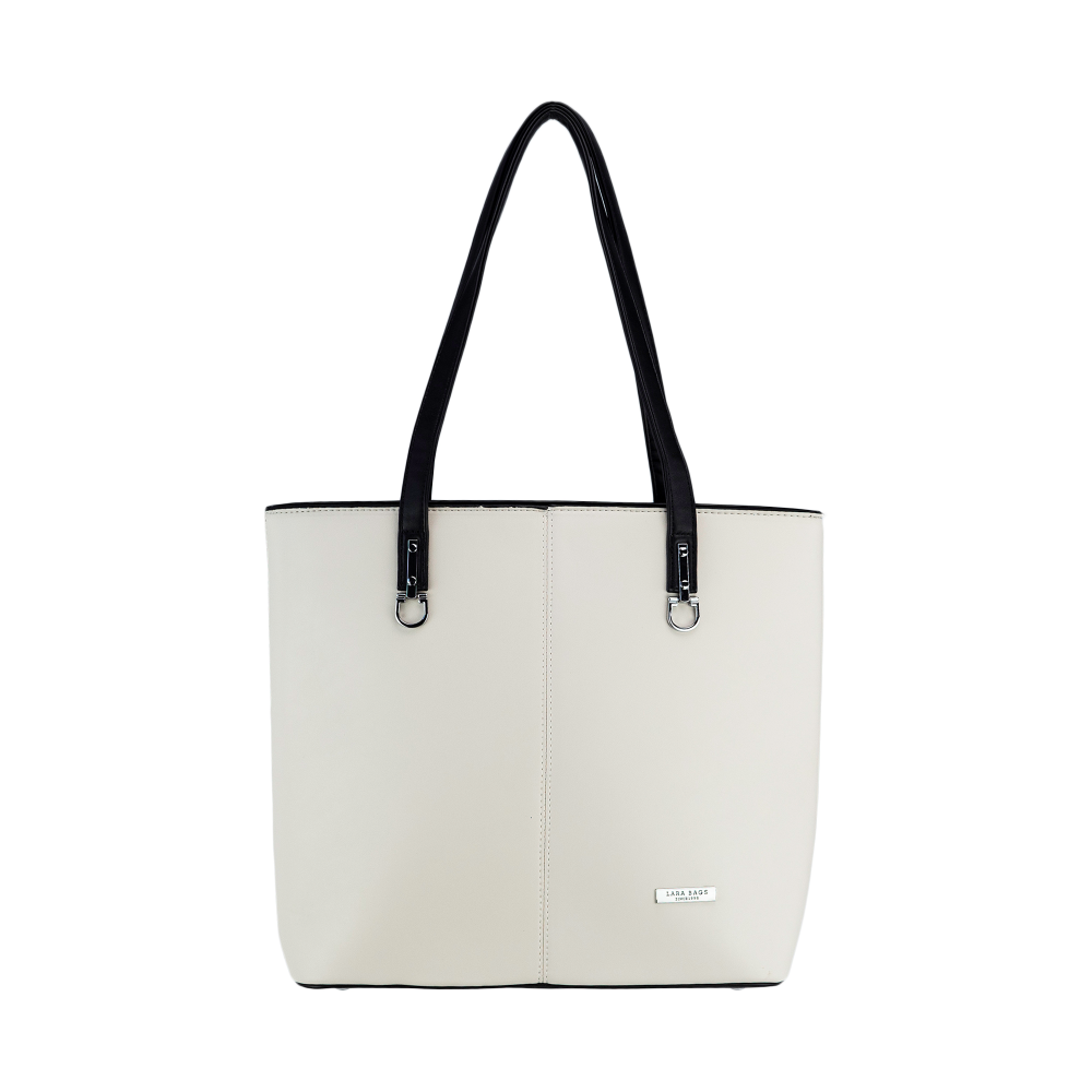 Lara Bags LOTA dámska koženková kabelka Béžová/Čierna