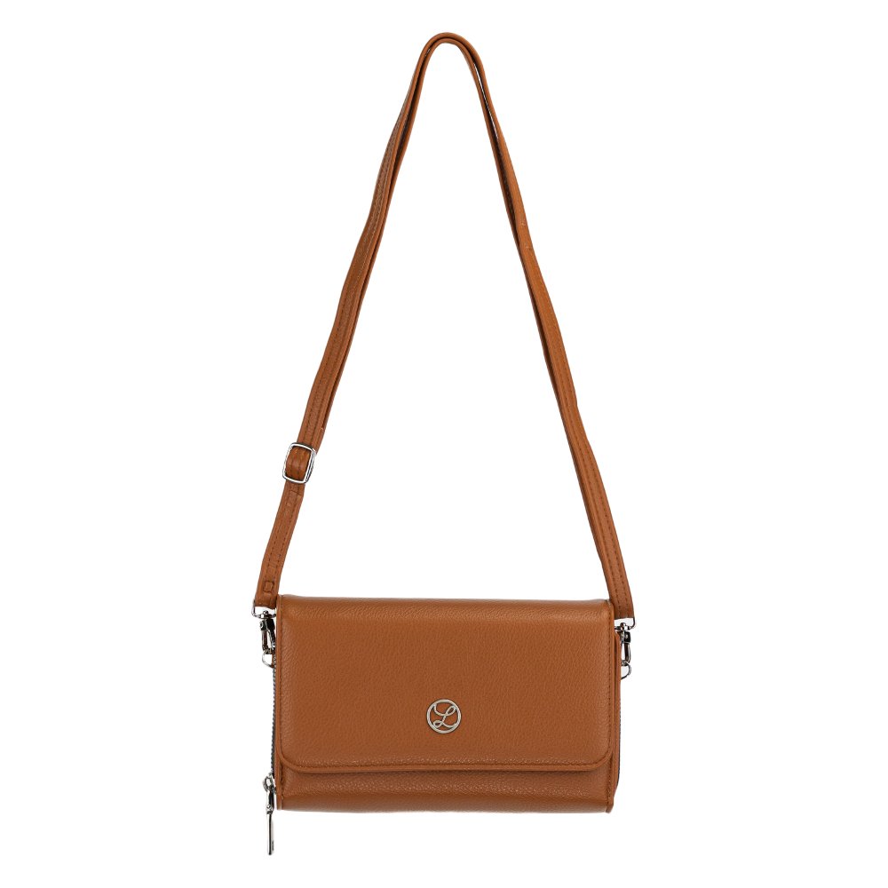 Dámska crossbody koženková kabelka Svetlohnedá