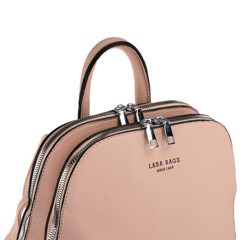 MARION dvoj-zipsový dámsky ružový koženkový batoh