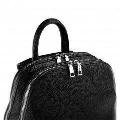 MARION dvoj-zipsový čierny dámsky koženkový batoh