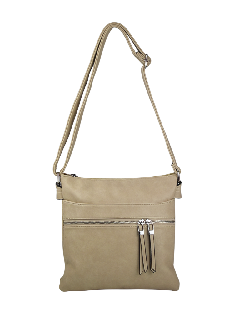 SANDRA dámska crossbody koženková kabelka tmavo béžová