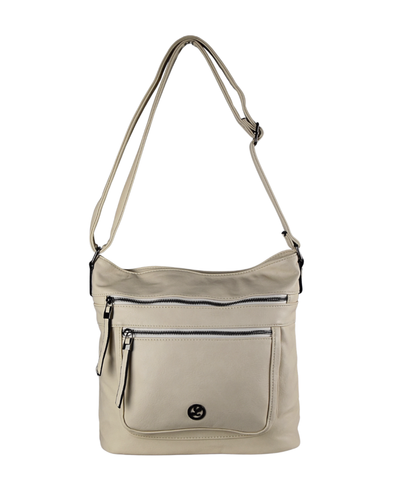 CATIA dámska crossbody koženková kabelka tmavo béžová