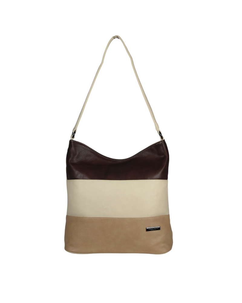 Lara Bags TOMMY dámska koženková kabelka tmavo hnedá/béžová/taupe