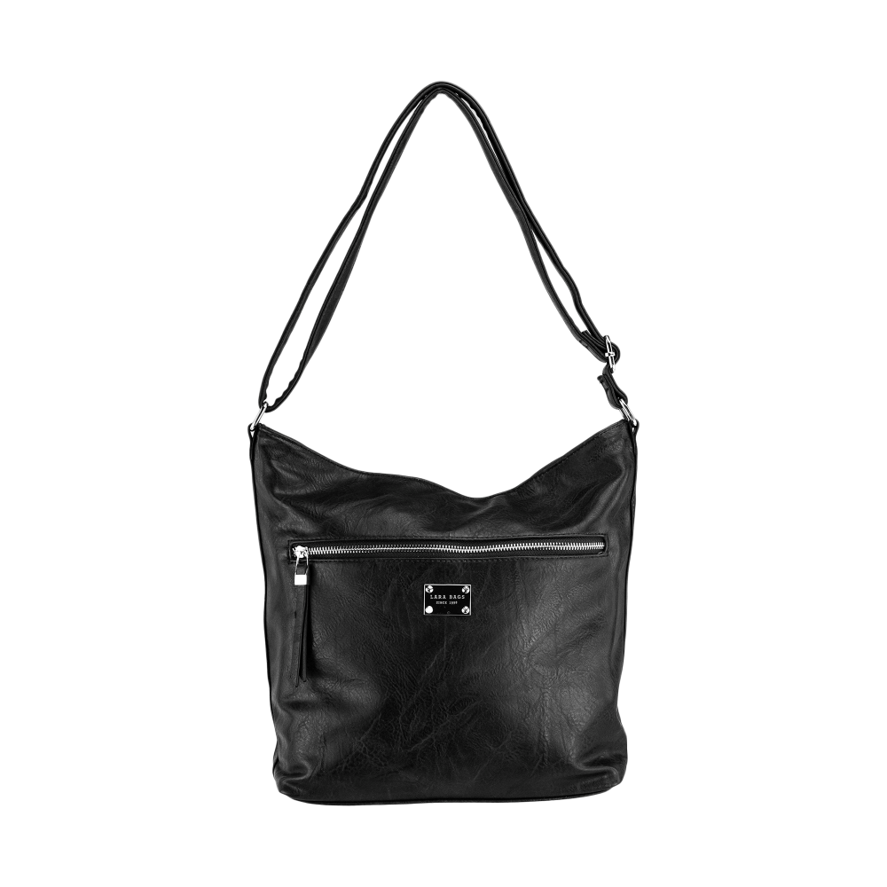 Lara Bags STELLA dámska koženková kabelka Čierna