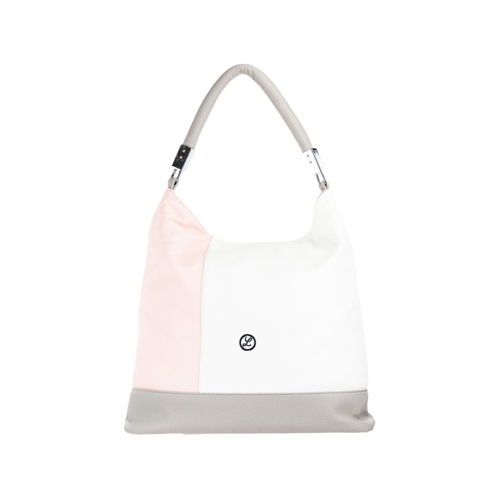 JENNY dámska koženková kabelka biela/svetlo ružová/sivá