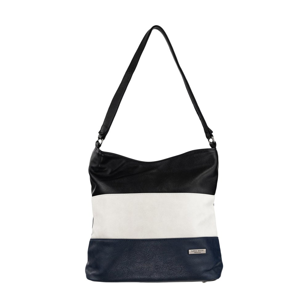 Lara Bags TOMMY dámska koženková kabelka čierna/sivá/tmavomodrá